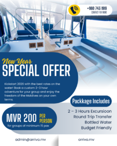 Private speedboat in Maldives turquoise water for New Year boat offer 2026.