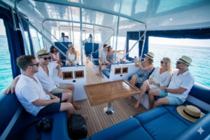 Arriva private speedboat docked at the airport jetty for a transfer to Maafushi.